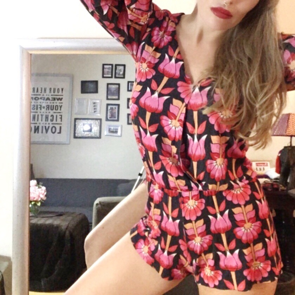 FARM Rio Pink and Black Floral Women's Romper